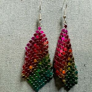 Metallic rainbow shimmer dangling earrings